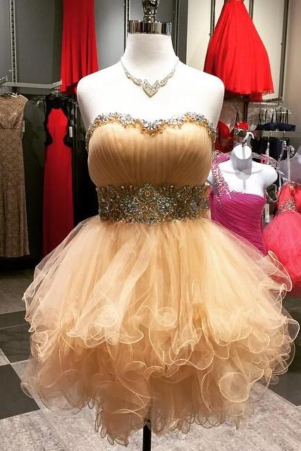 Prom Dresses,evening Dress,chic Beaded Sweetheart Organza Ruffles Short Prom Dress Ball Gowns 2017 Homecoming Dress