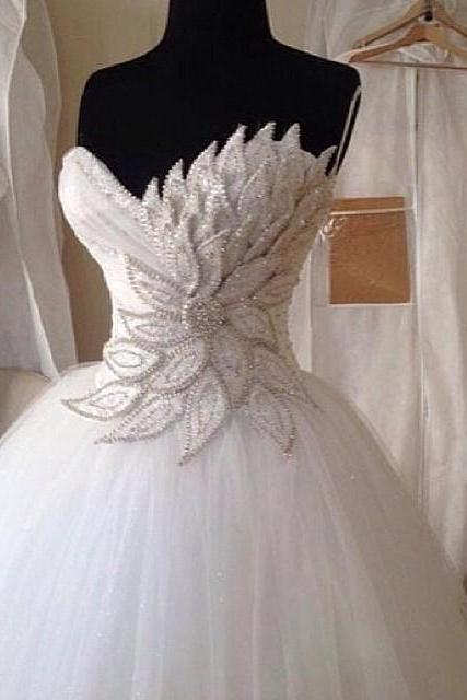 Prom Dresses,evening Dress,wedding Dresses, Wedding Gown,elegant Pearl Beaded Sweetheart Peacock Wedding Dresses Ball Gowns 2017