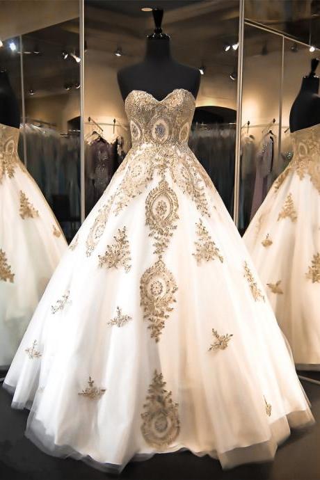 Prom Dresses,Evening Dress,New Arrival Prom Dress,Modest Prom Dress,gold lace appliques wedding dresses,ball gowns wedding dress,princess wedding dress,princess bridal dress,bride dress,wedding gowns