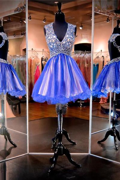 Prom Dresses,evening Dress,sparkle Royal Blue Prom Dresses,v-neck Prom Dresses,short Prom Dresses,junior Prom Dresses,tulle Prom Dresses,sexy