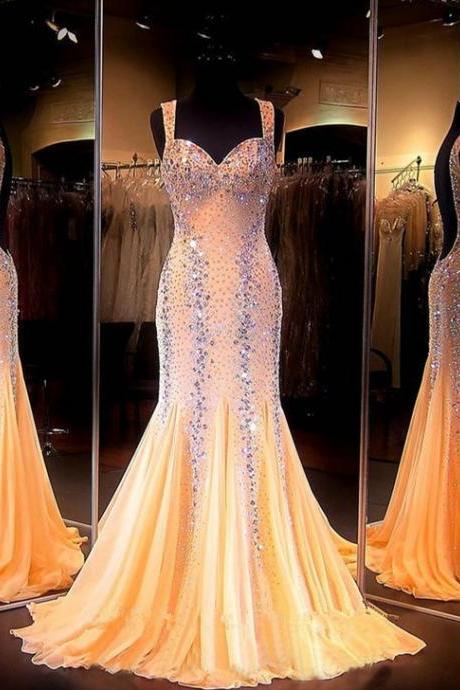 Prom Dresses,evening Dress, Prom Dress,modest Prom Dress,mermaid Prom Dresses 2017 Sweetheart Sleeveless Backless Sweep Train Chiffon With