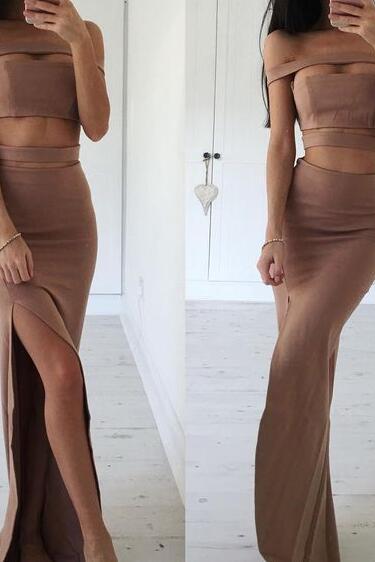 Prom Dresses,Evening Dress,New Arrival Prom Dress,Modest Prom Dress,Off the shoulder Sexy Brown Prom Dress with Special Design,Slit Side Evening Dress,Winter Formal Dress,Bodycon Prom Dresses