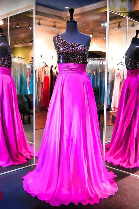 Prom Dresses,Evening Dress,New Arrival Prom Dress,Modest Prom Dress,Sexy One Shoulder Crystals Evening Dress 2017 A-line Sweep Train