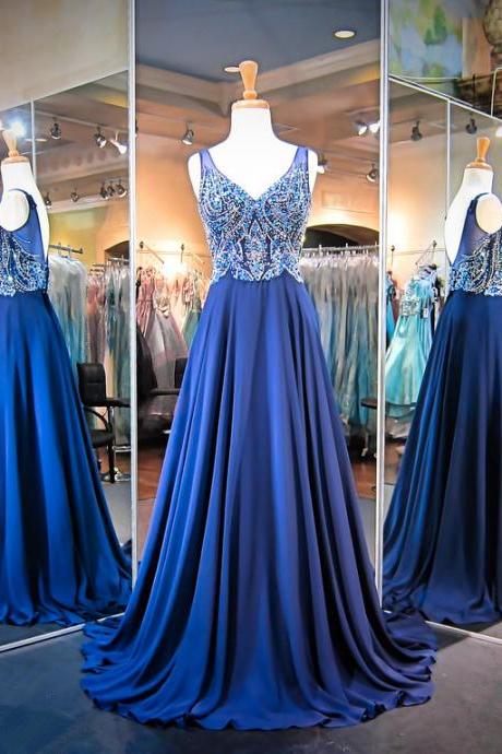 Prom Dresses,evening Dress, Prom Dress,modest Prom Dress,gorgeous A-line Crystals Straps 2017 Evening Dress Sleeveless Sweep Train