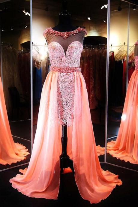 Prom Dresses,evening Dress, Prom Dress,modest Prom Dress,gorgeous Hi-lo Lace Illusion Evening Dress 2017 Beading Sleeveless Prom Dress