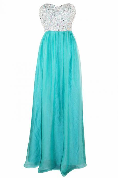 Prom Dresses,evening Dress,exquisite A-line Sweetheart Long Chiffon Prom Dress With Beads