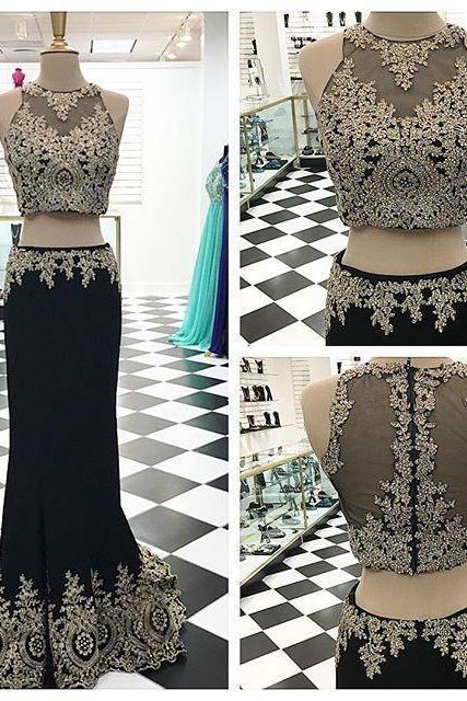 Prom Dresses,evening Dress,long Two Pieces Prom Dress, Mermaid Prom Dresses, 2017 Formal Evening Gown, Applique Prom Dress,charming Evening Gown