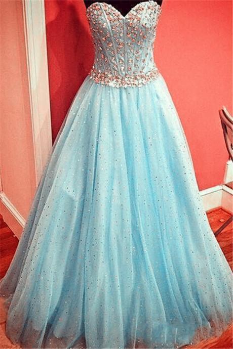 Prom Dresses,evening Dress,prom Dresses,prom Dress,gorgeous Sparkly Baby Blue Prom Dress Sweetheart Evening Gowns With Crystals Belt