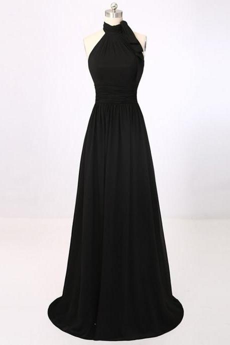 Prom Dresses,Evening Dress,Modest Prom Dresses,Sexy New Prom Dress,New Arrival A-Line Black Halter Summer Party Dresses Simple Chiffon Long Prom Dress