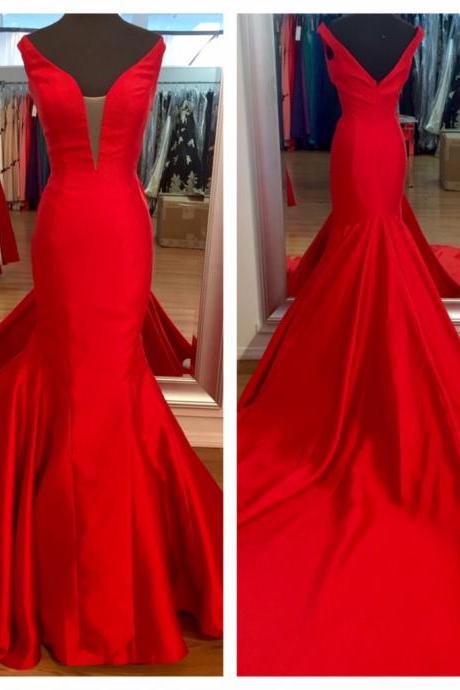 Prom Dresses,evening Dress,red Sweetheart Satin Mermaid Prom Dress , Formal Gown , Evening Dress With Sweep Train