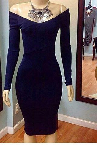 Jersey Fitted Navy Blue Off The Shoulder Long Sleeve Homecoming Dress Prom Gown,cocktail Dress,homecoming Dresses