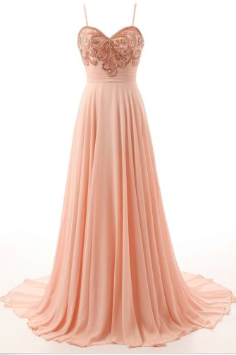 Prom Dresses,evening Dress,sexy Prom Dress,stunning Spaghetti Straps Chiffon Long Evening Dress For Prom