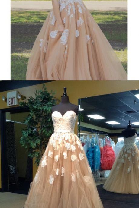 Prom Dresses,Evening Dress,Champagne Prom Dresses,Ball Gown Prom Gowns,Lace Prom Dresses,Tulle Prom Dresses,Tulle Prom Gown,Prom Dress,Evening Gown For Teens