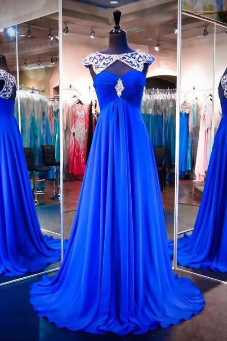 Prom Dresses,evening Dress,royal Blue Prom Dresses,royal Blue Prom Dress,silver Beaded Formal Gown,beadings Prom Dresses,evening Gowns,chiffon