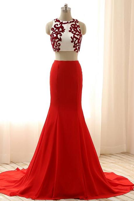 Prom Dresses,evening Dress,2 Piece Prom Gown,two Piece Prom Dresses,red Evening Gowns,2 Pieces Party Dresses,chiffon Evening Gowns,simple Formal