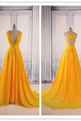 Prom Dresses,evening Dress,yellow Prom Dresses,backless Prom Gown,open Back Evening Dress,chiffon Prom Dress,sexy Evening Gowns,yellow Formal