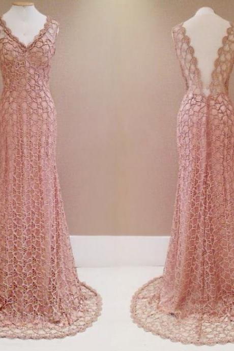Prom Dresses,evening Dress,2017 Style Prom Dress Blush Pink Evening Gowns Lace Prom Gowns