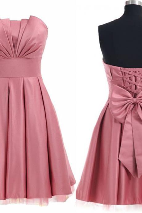 Strapless Satin Homecoming Dress With Pleated Origami Bodice,homecoming Dresses