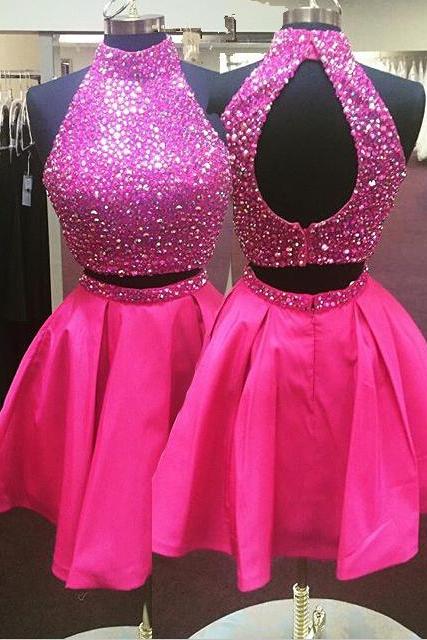Homecoming Dresses,2 Piece Homecoming Dresses,Pink Sweet 16 Dress,Homecoming Dress,2 pieces Cocktail Dress,Two Pieces Evening Gowns