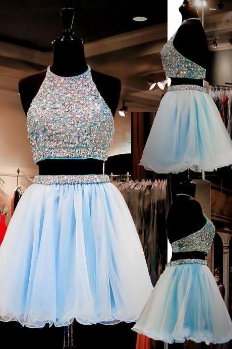 Light Sky Blue Homecoming Dresses,tulle Homecoming Dress,2 Pieces Prom Dress,two Piece Cocktail Dresses,sweet 16 Gowns,homecoming Dresses