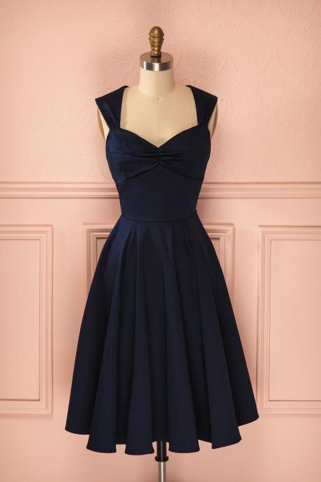 Homecoming Dresses,cute A-line Short Knee-length Dark Navy Vintage Homecoming Dress