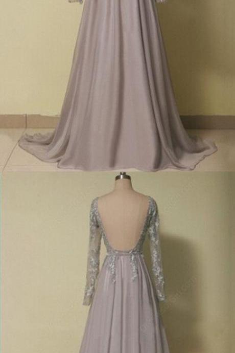 Prom Dresses,Evening Dress,Prom Dresses,Prom Dresses,Gray Prom Dresses,Backless Prom Dress,Long Sleeves Prom Dress,Gray Prom Dresses,Formal Gown,lace slit Evening Gowns,Modest Party Dress,Prom Gown For Teens