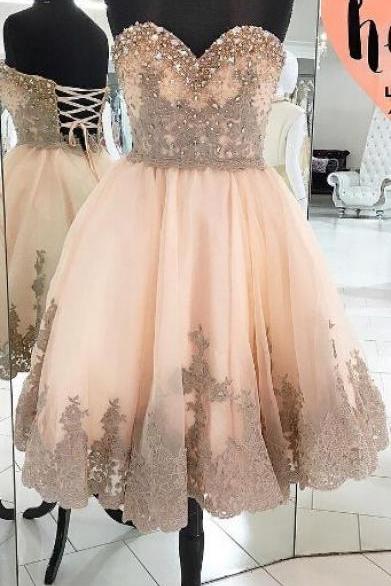 Homecoming Dresses,lace Homecoming Dresses,champagne Homecoming Gowns,ball Gown Homecoming Dresses,sweet 16 Dress For Teens
