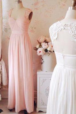 Charming Long Pink Chiffon Prom Dress,cap Sleeve Evening Gown,backless Prom Gown,prom Dresses