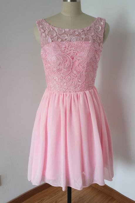 Prom Dresses,charming Prom Dress,chiffon Prom Dress,short Prom Dress With Lace,pink Prom Dress,homecoming Dresses