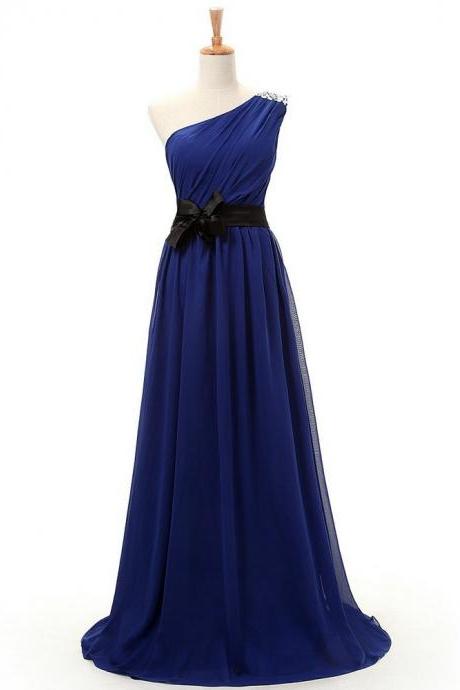 Prom Dresses,evening Dress,party Dresses,one Shoulder Prom Dress,royal Blue Chiffon Prom Dress,long Prom Dress,evening Gown
