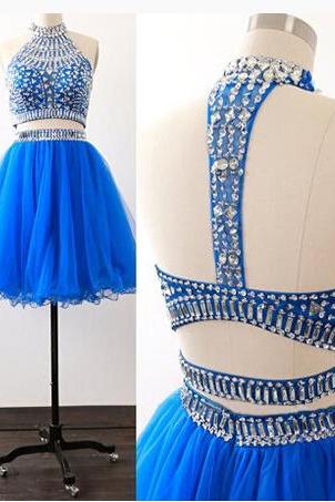 Charming Prom Dress,blue Two Piece Homecoming Dress,tulle Homecoming Dress, Homecoming Dresses