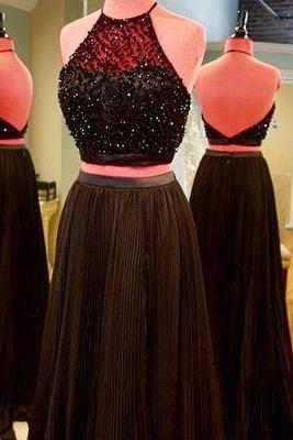 Prom Dresses,evening Dress,party Dresses,black Prom Dresses,black Prom Dresses,sexy Prom Dress,2 Pieces Prom Gown,backless Evening Gowns