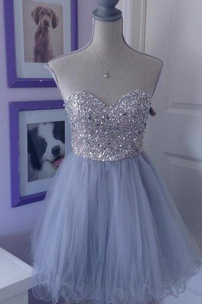 Homecoming Dresses,Sweeetheart Homecoming Dresses,Tulle Homecoming Dress,Beaded Party Dress,Short Prom Gown,Sweet 16 Dress,Homecoming Gowns