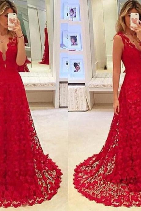 Prom Dresses,Evening Dress,Party Dresses,Red Prom Dresses,Prom Dress,Red Prom Gown,Lace Prom Gowns,Elegant Evening Dress,Modest Evening Gowns,Simple Party Gowns,Lace Prom Dress