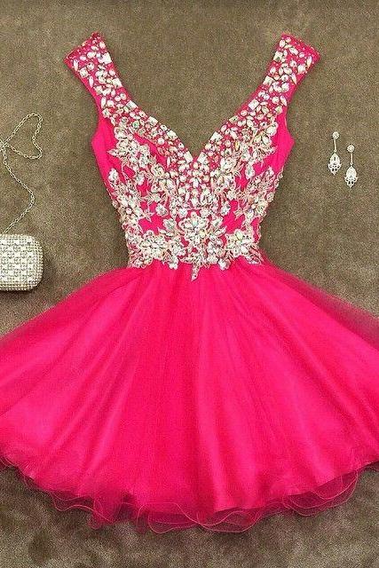 Homecoming Dresses,pink Homecoming Dresses,chiffon Homecoming Gowns,bling Party Dress,short Prom Dress,silver Beading Sweet 16 Dress,sparkly
