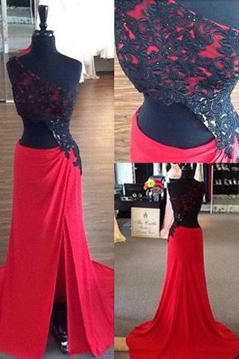 Prom Dresses,evening Dress,party Dresses,black Prom Dresses,one Shoulder Prom Dress,lace Prom Dress,long Prom Dresses,red Formal Dresses
