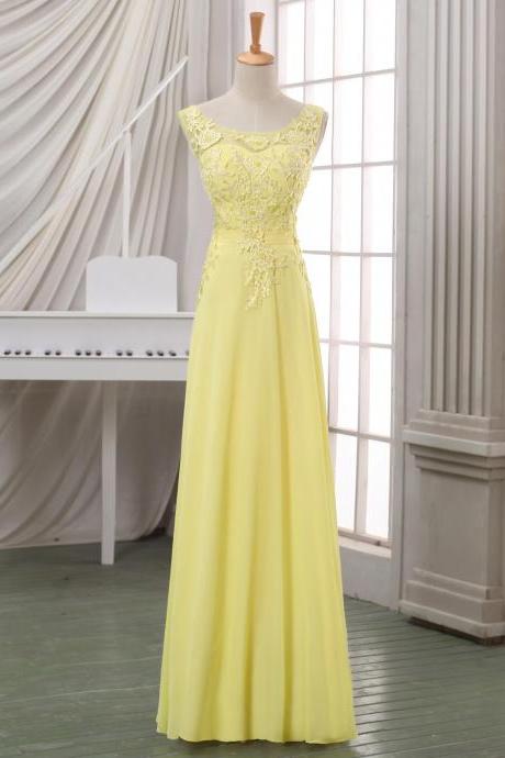 Prom Dresses,evening Dress,party Dresses, Yellow Lace Evening Dress,lace Appliqued V Back Evening Dress/prom Dress,yellow Maxi Dress,yellow Lace