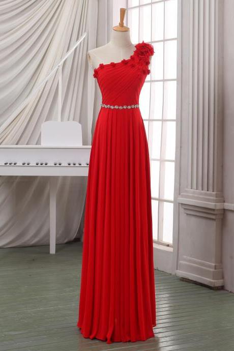 Prom Dresses,evening Dress,party Dresses,red One Shoulder Prom Dress, Long Chiffon Prom Dress,maxi Dress,wedding Party Dress,homecoming