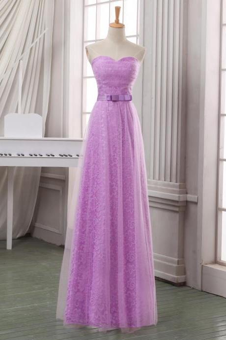 Prom Dresses,evening Dress,party Dresses,lilac Long Tulle Homecoming Dress With Sash,handmade Lace Appliqued Homecoming Dress,strapless