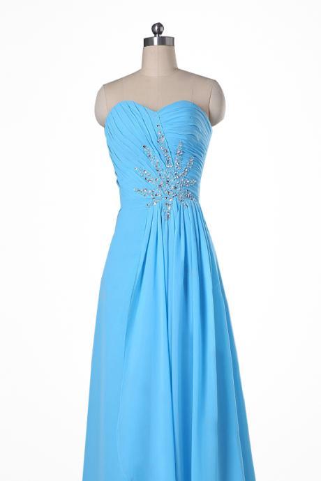 Strapless Sweetheart Ruched Beaded Floor-length Prom Dress, Evening Dress, Bridesmaid Dress Featuring Lace-up Back