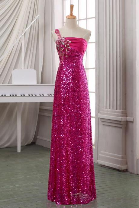 Prom Dresses,evening Dress,party Dresses,one Shoulder Pink Prom Dress,long Beading Prom Dress, Prom Dress,handmade Prom Dress 2017,high Fashion