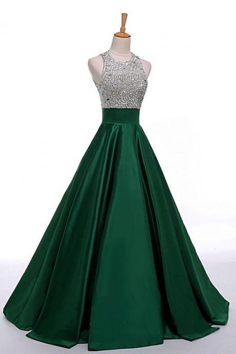 Prom Dresses,evening Dress,party Dresses,satin Green Prom Dresses,modest Prom Gowns,beading Evening Dresses,graduation Dresses,long Prom Dress