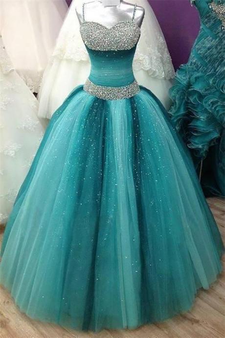 Prom Dresses,evening Dress,party Dresses,spaghetti Straps Long Ball Gown Prom Dresses,beading Sequin Shiny Prom Gowns,quinceanera Dresses,modest