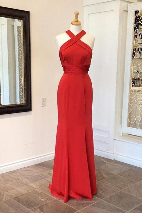 Prom Dresses,evening Dress,party Dresses,red Halter Fitted Prom Gown, Evening Dress ,homecoming Dress Cut Out Back Long Party Dress