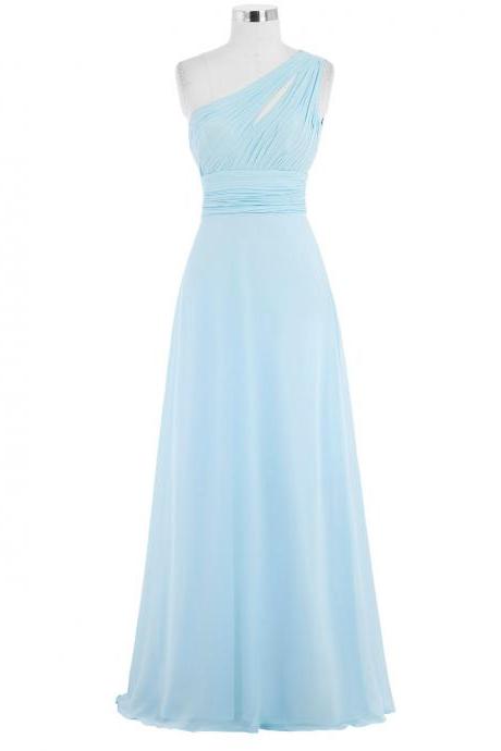 One-shoulder Ruched Cutout A-line Chiffon Floor-length Prom Dress, Evening Dress