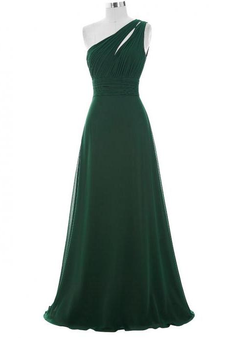 One-shoulder Ruched A-line Chiffon Floor-length Prom Dress, Evening Dress
