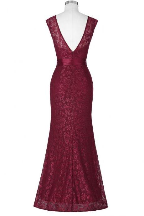 Prom Dresses,evening Dress,party Dresses,mermaid Evening Dresses With Belt Long Mother Of The Bride Dress Black Wine Red Lace Dresses For Wedding