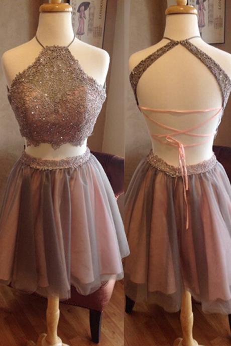 Tshort Homecoming Dress,two Pieces Homecoming Dress,open Back Homecoming Dress, High Neck Homecoming Dress,graduation Dress , Homecoming Dresses