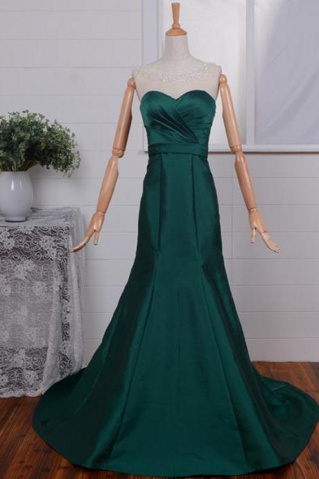 Emerald Green Strapless Sweetheart Ruched Long Mermaid Prom Dress, Evening Dress