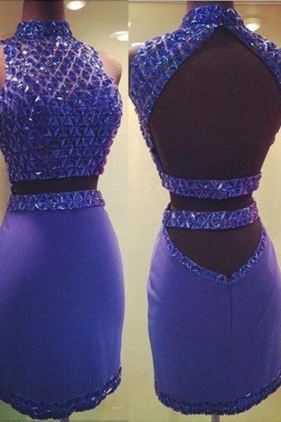 Sexy 2 Pieces Homecoming Dress, Blue Open Back Homecoming Dress, Short Homecoming Dresses, Homecoming Dresses, Short Prom Dresses